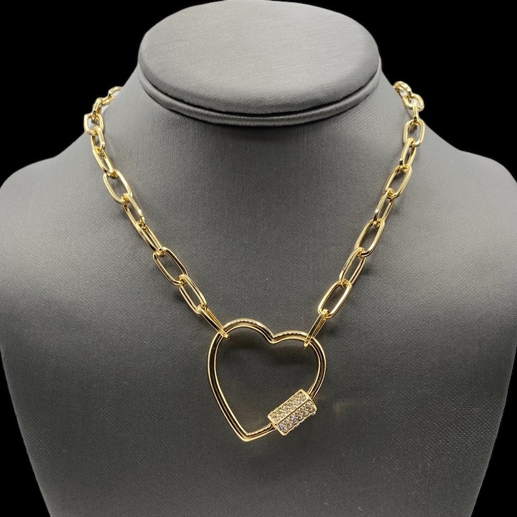 Crystal Avenue Heart Necklace Costume Chain Link Rhinestone Gold 20$